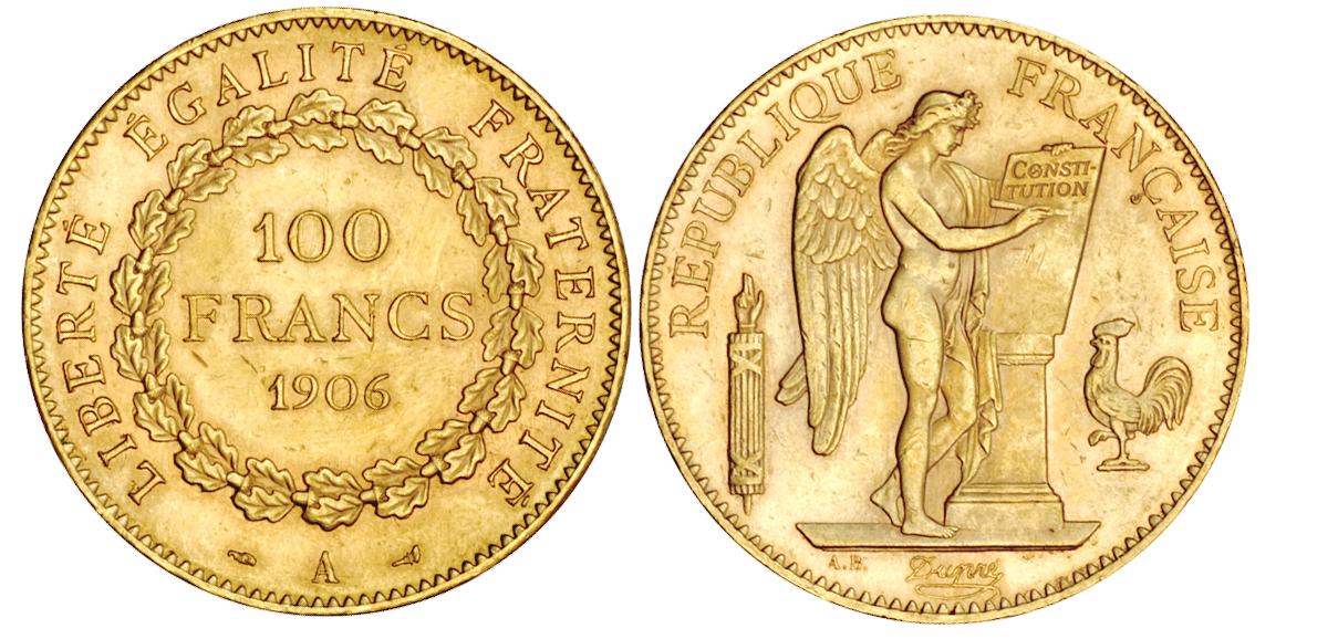 FRA_100F_03R_GD_1906AФранцузский франк 1868 года времен Империи Наполеона .JPG
