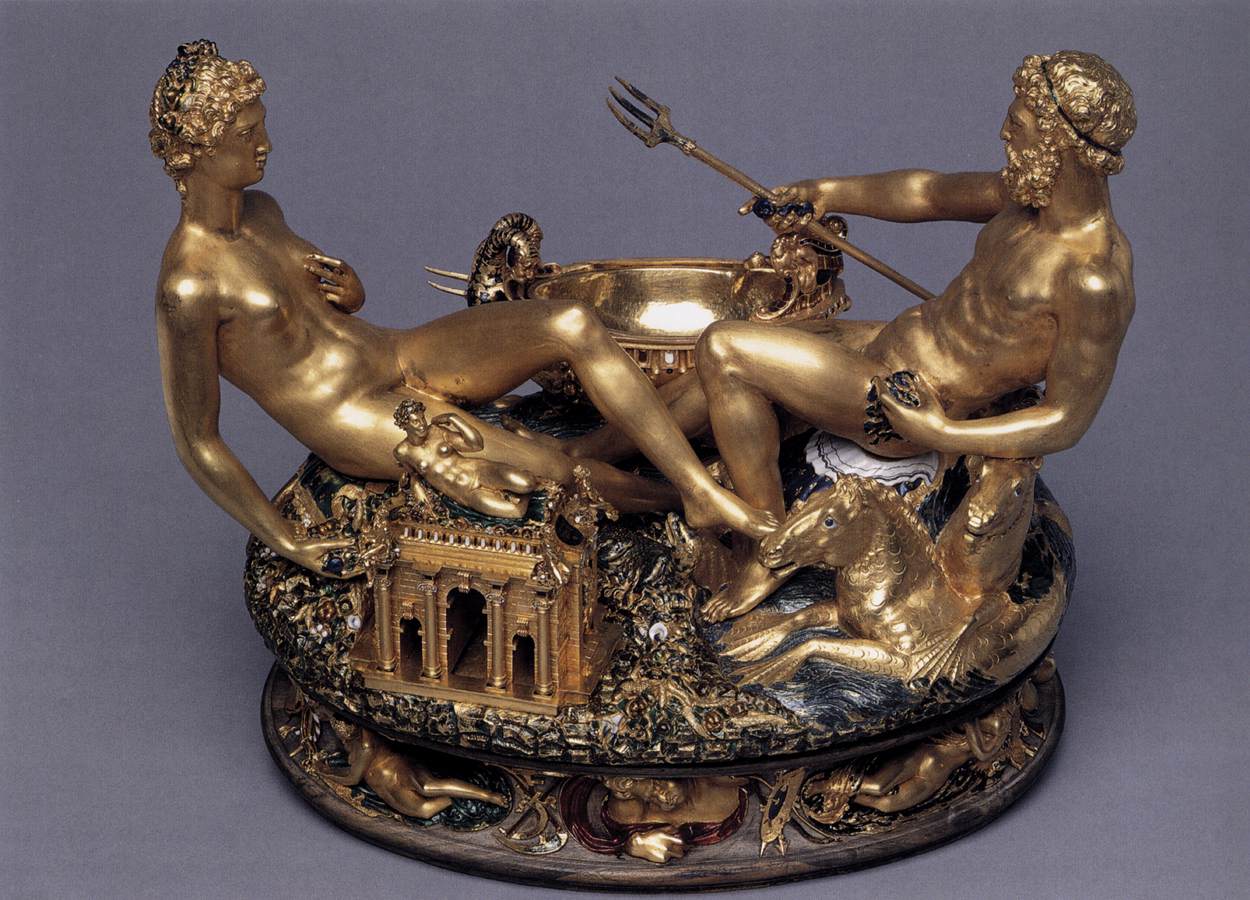 Benvenuto Cellini - Solniczka Franciszka I, Salt Cellar 1540-44 Gold, enamel and ebony, 26 x 33,5 cm Kunsthistorisches Museum, Vienna.jpg